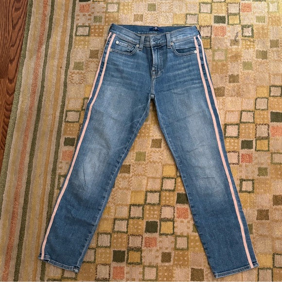 7 for All Mankind Roxanne Ankle Jean with Pink Racing Stripes Size 26 - Picture 1 of 5
